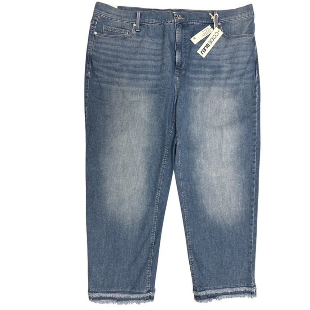 Code Bleu 20W Jeans Light Blue High Rise Straight Ankle Raw Fringe Hem 26 Inseam
